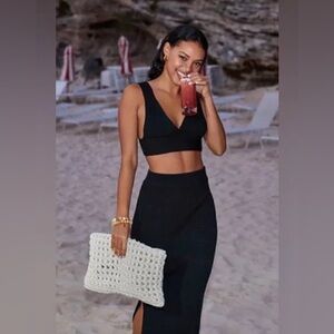 Anthropolgie Ribbed Knot Side Slit Maxi Skirt Black Size L